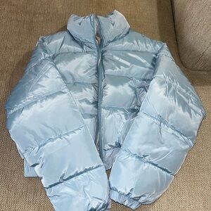 Light Blue Puffer Cropped Jacket